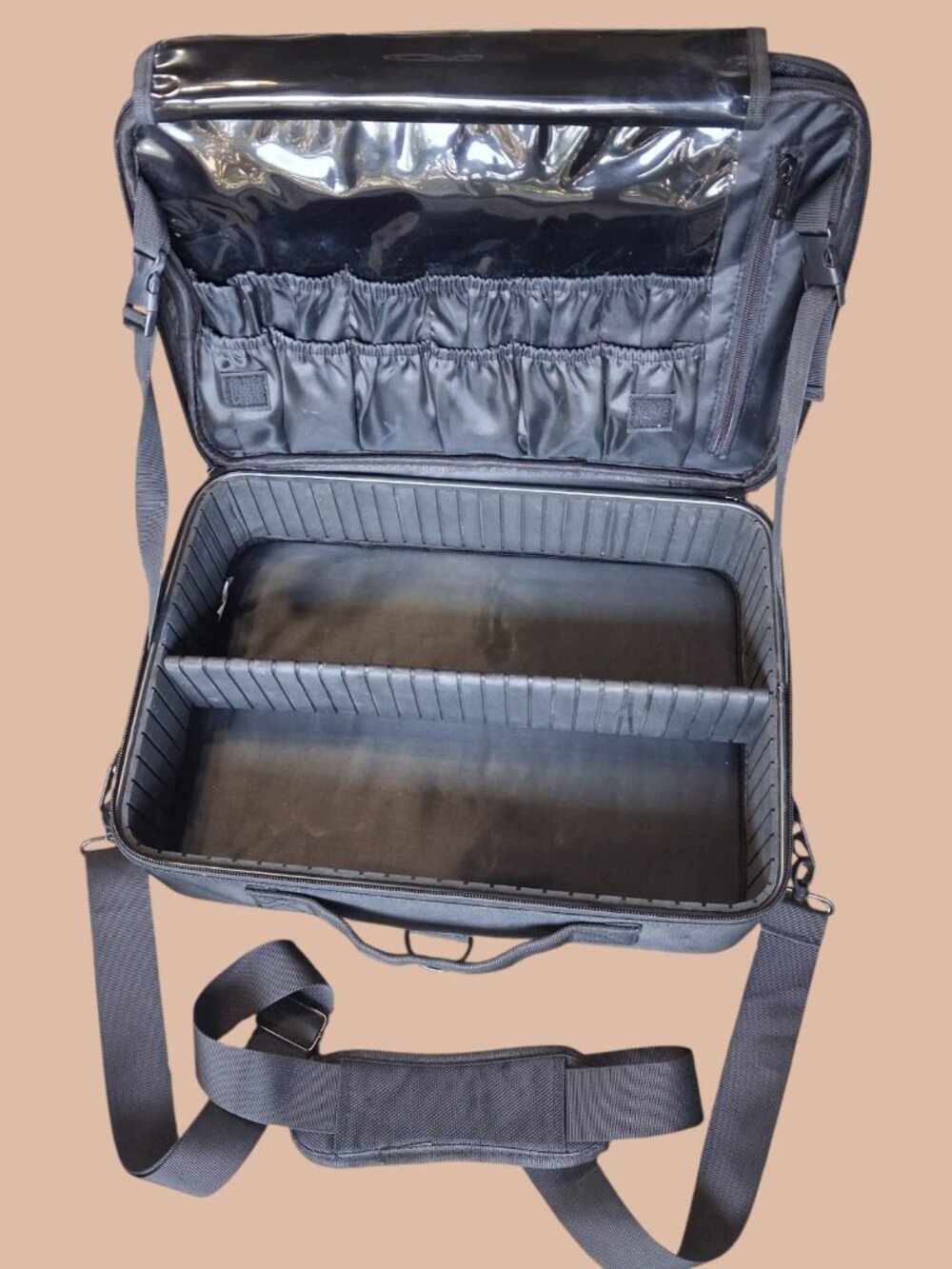 Relavel Large Professional Makeup Case Black Cosmetic Train Bag Adjustable Divid